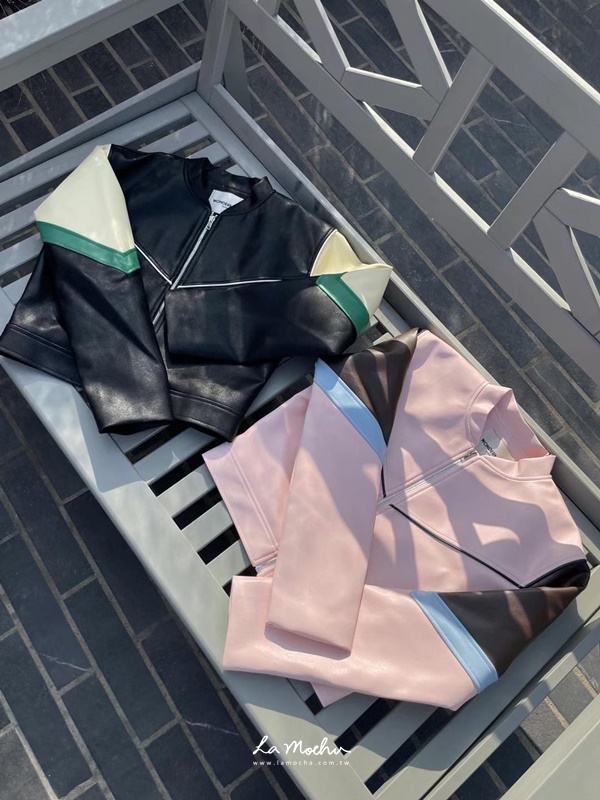 (限量商品)拼接撞色滾邊皮外套